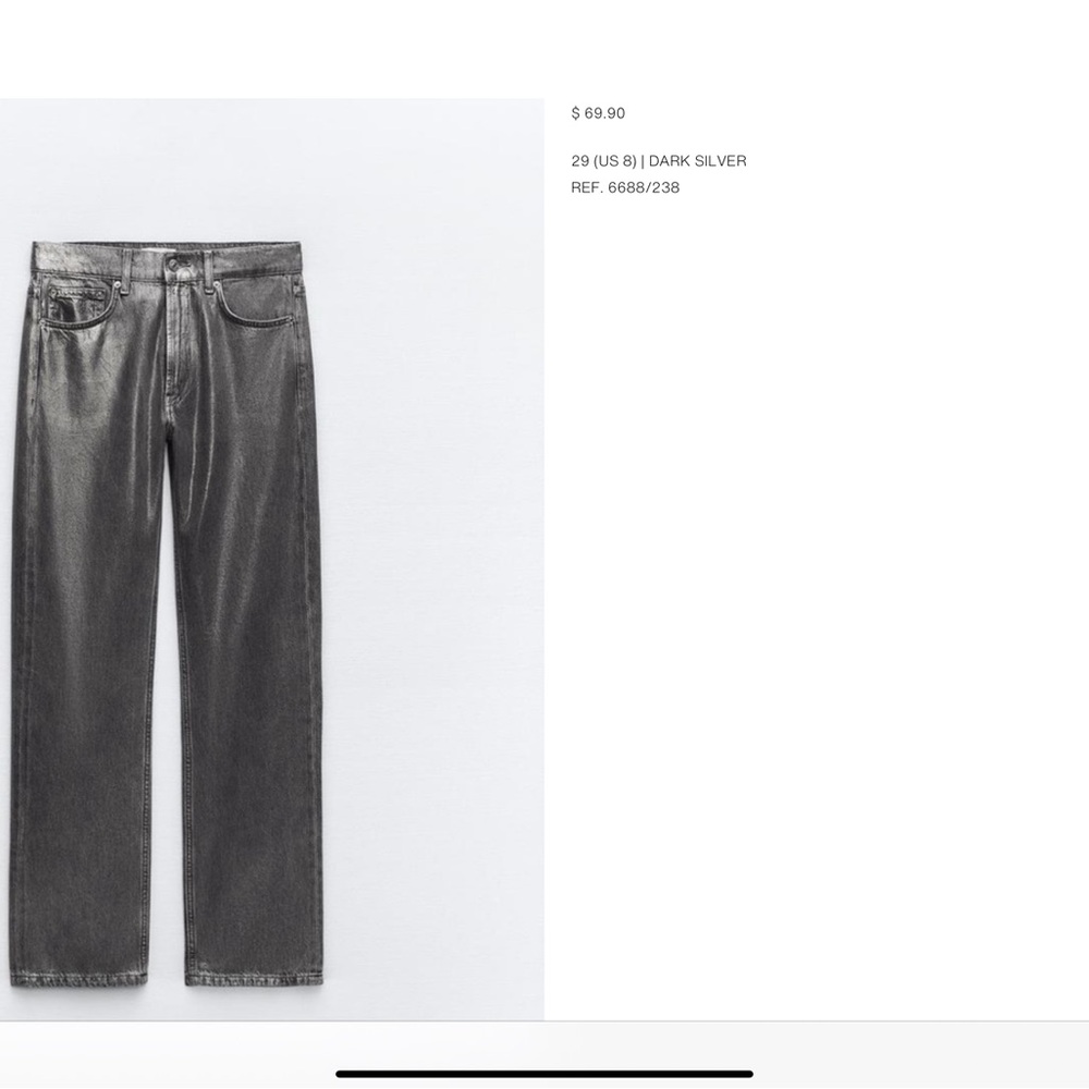EUC-Zara Metallic Silver Straight Jeans